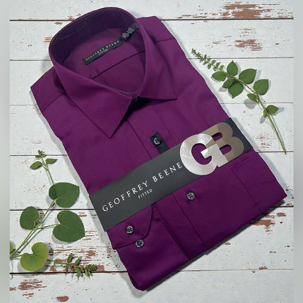 New Geoffrey Beene Fitted Shirt XL 17 Wrinkle Free Deep Violet Button-up Classic